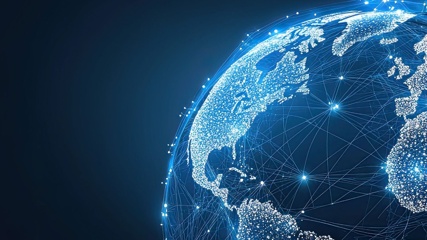 Glowing digital globe connected by a network of light points